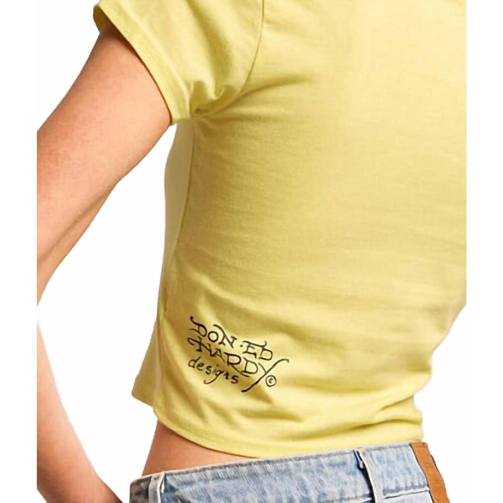 NEW ED HARDY skull cowboy baby cropped t-shirt in lemon - Picture 4 of 4